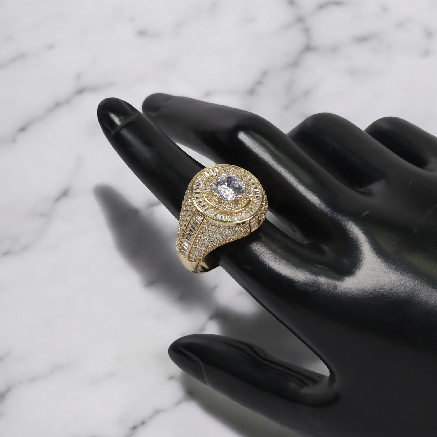 10K YG Luxury Round Solitaire Rings / 10.73gr / Sz 10 3/4 / White Zircons