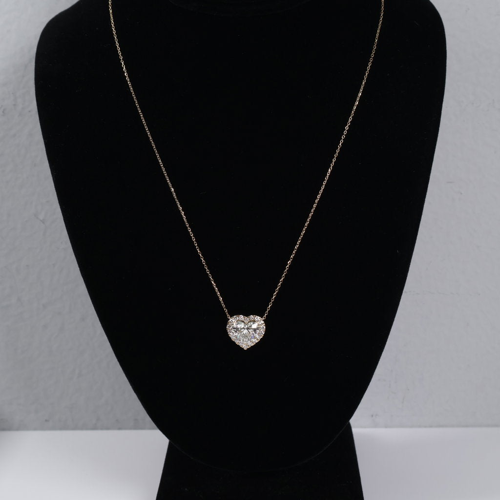 14K YG Lab Diamond Heart Set Jewelry / 2.92gr / 1mm / 18in / 3.60Ct Lab / VS / F