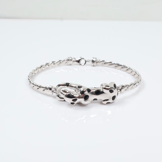 14K WG Diamond Leopard Bracelet / 17.9gr / Sz 16 / D-0.02Ct