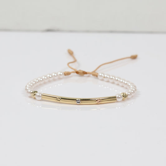 18K 3 Tone Trio Nail Cylinder - Diamond Cut Balls Bracelet Tejido / 1.1gr / 4mm  /