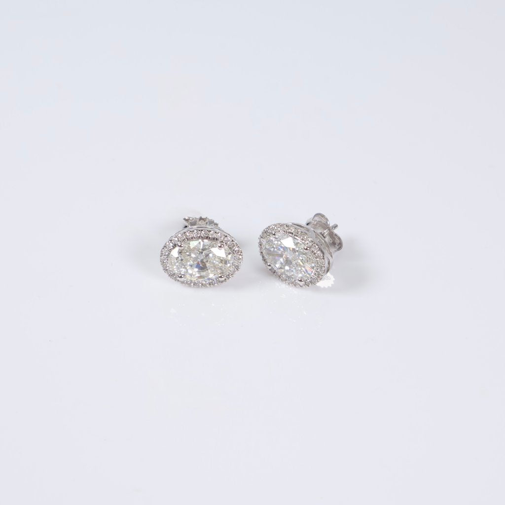 14K WG Lab Diamond Oval Cut Stud Earrings / 3.7gr / 13mm / 4.50Ct Lab / VS / F