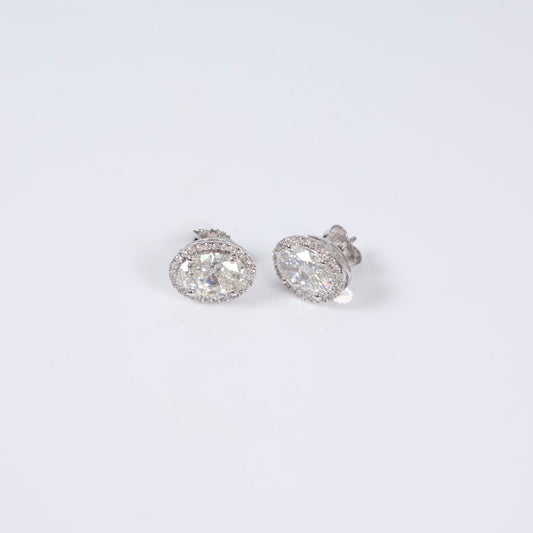 14K WG Lab Diamond Oval Cut Stud Earrings / 3.7gr / 13mm / 4.50Ct Lab / VS / F