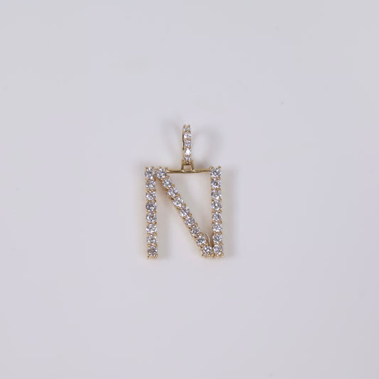 14K YG Lab Diamond Letter N Pendant / 1.7gr / 1in / 0.74 CTTW Lab VS / E-F