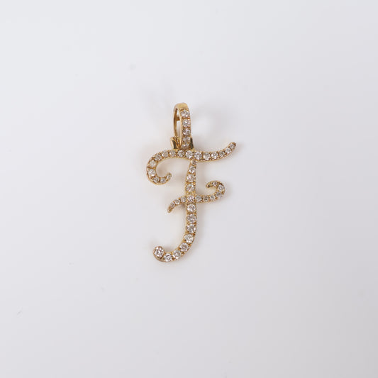 10K YG Diamond Letter F Italics Pendant / 2.05gr / 1in / D-0.60Ct
