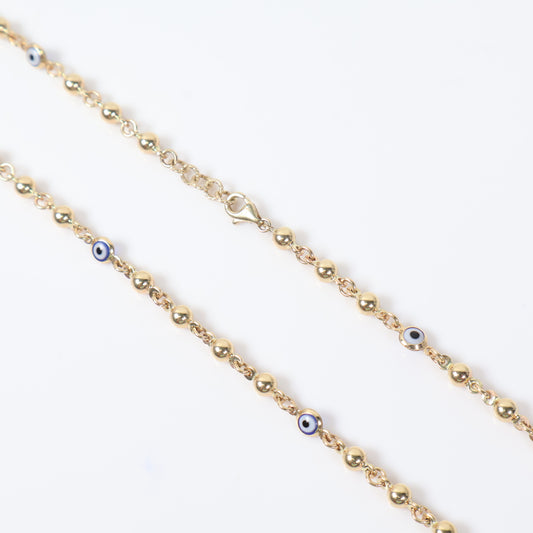 14K YG Balls - Blue Turkis Eye Chain / 11.2gr / 4mm / 18.5in /