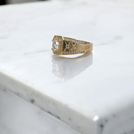 10K YG Luxury Square Solitaire Rings / 8.2gr / Sz 11 / White Zircons