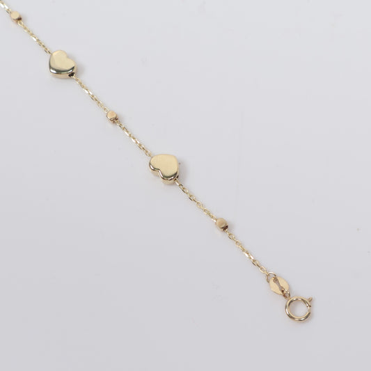 14K YG Little Hearts Bracelet / 1.4gr / 1mm / 7in /
