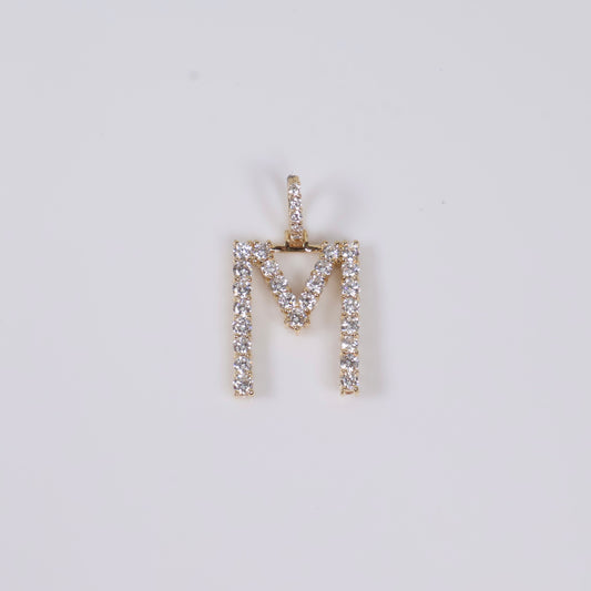 14K YG Lab Diamond Letter M Pendant / 1.4gr / 1in / 0.74 CTTW Lab VS / E-F