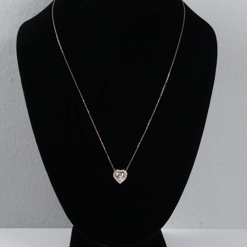14K RG Lab Diamond Little Heart Set Jewelry / 2.13gr / 1mm / 18in / 1.30Ct Lab / VS / F