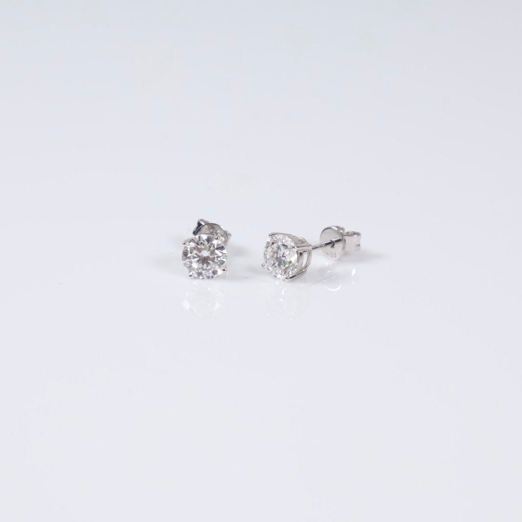 14K WG Lab Diamond Solitaire Round Stud Earrings / 1.28gr / 6mm / 1.50Ct Lab / VS / F
