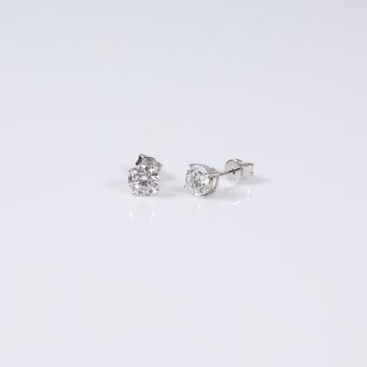 14K WG Lab Diamond Solitaire Round Stud Earrings / 1.2gr / 5mm / 1.06Ct Lab / VS / F