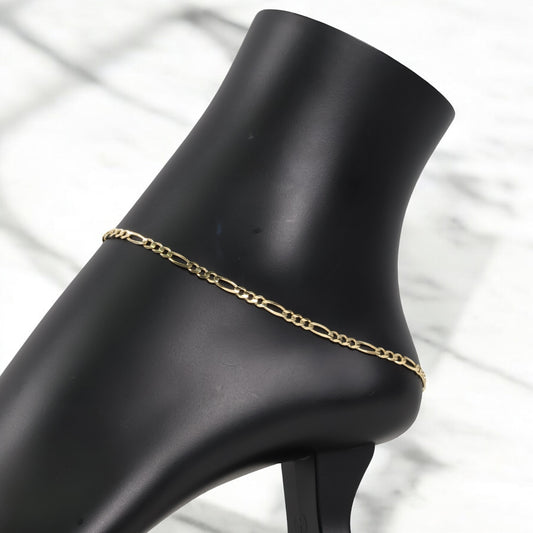 14K Yellow Gold Figaro Anklet / 3.8gr / 3mm / 10in
