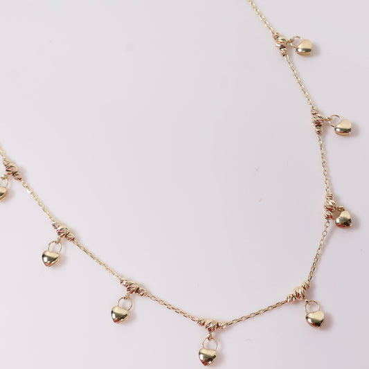 14K YG Little Hearts Hanging Chain / 3.9gr / 1mm / 18in /