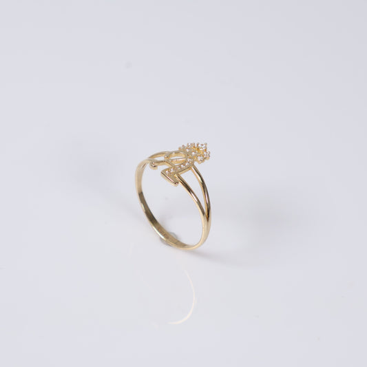 14K Yellow Gold Letter A Ring With Zircons / 1.3gr / Size 7.5