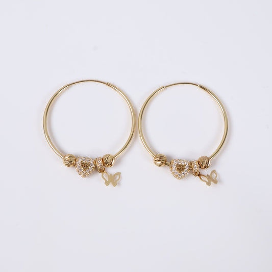 14K Yellow Gold Hoop With Charms Hoop Earrings With Diamond / 6.5gr