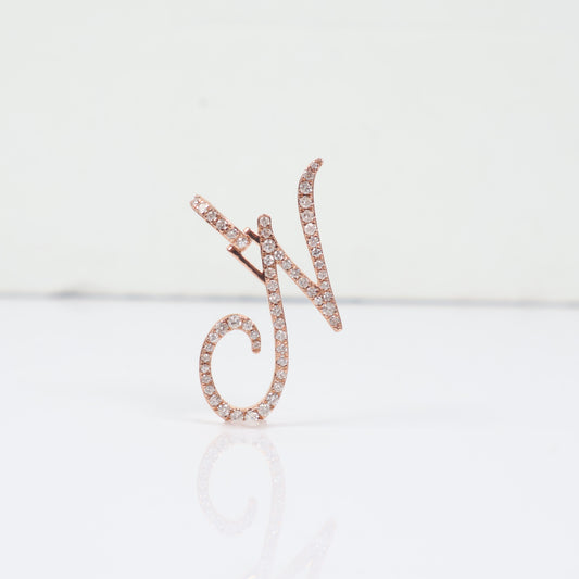 10K RG Diamond Letter N Italics Pendant / 2.61gr / 1in / D-0.75Ct