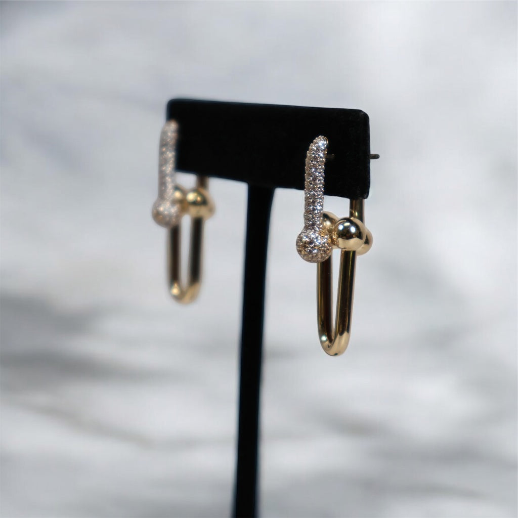 14K YG Fany Stud Earrings / 7.45gr / 1.2in