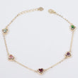 14K YG Little Hearts Bracelet / 4.1gr / 1.1mm  / 8in / Colored Zircons