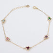 14K YG Little Hearts Bracelet / 4.1gr / 1.1mm / 8in / Colored Zircons
