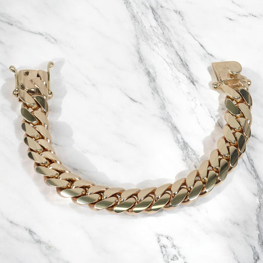 10K YG Cuban Links Bracelet / 118.1gr / 14.2mm / 8in /