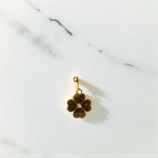 18K Yellow Gold Colorful Clover Pendant With Zircons / 2gr / 0.9in