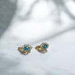 14K Yellow Gold Luxury Stud Earrings With Sky Blue Zircons / 1.3gr