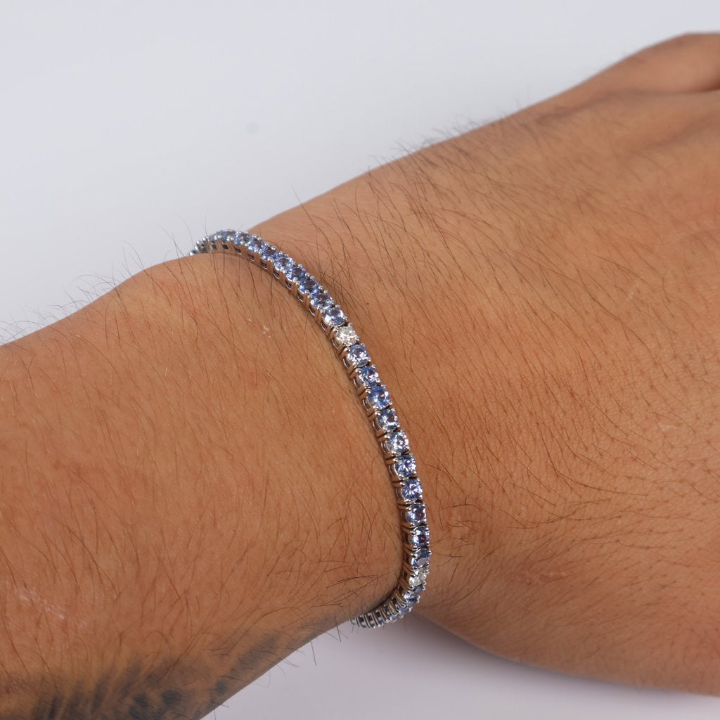 14K WG Diamond Tennis with Sapphire Bracelet / 9.6gr / 3.4mm / 7in / 0.35Ct / VS2-SI / G-H - 6.13Ct Sap