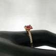 18K Yellow Gold Lone Square Ring With Fucshia/White Zircons / 2.1gr / Size 6.5