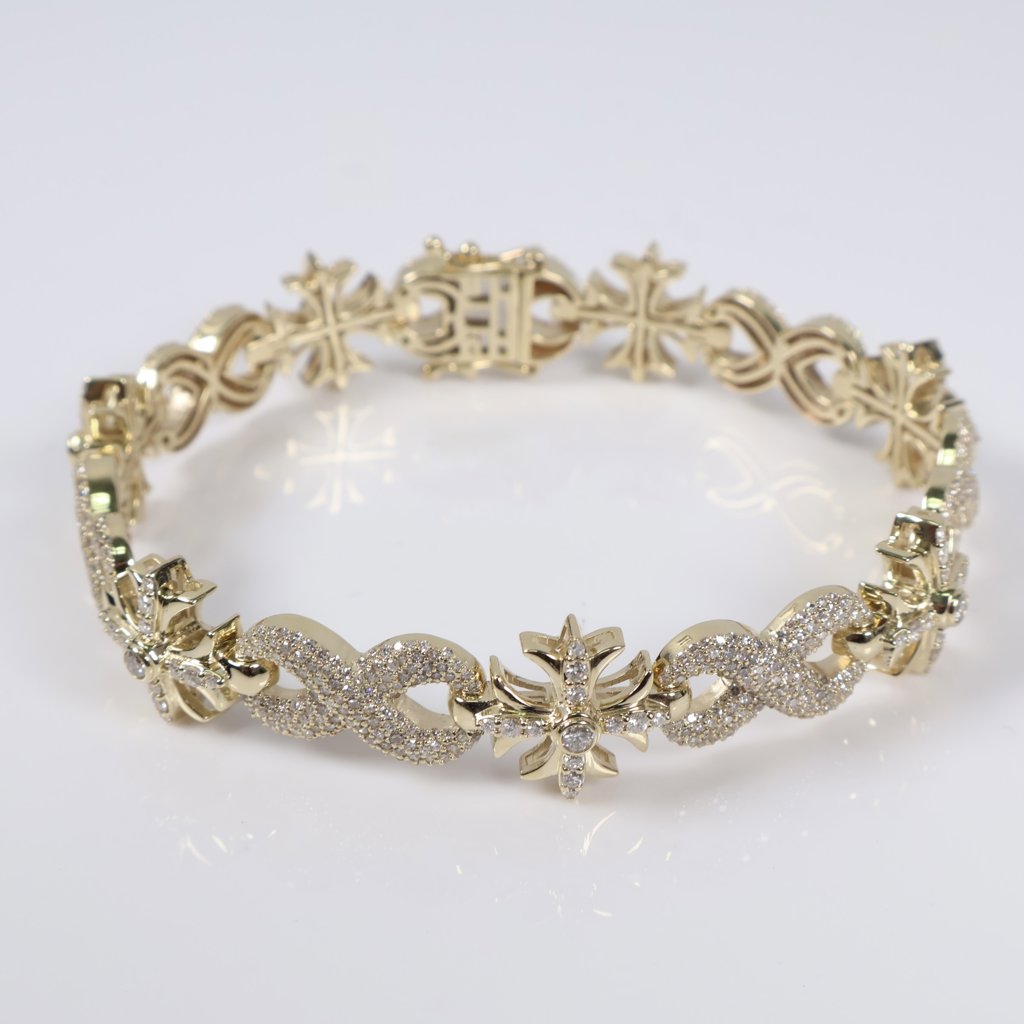 10K YG Diamond Infinity Flower Link Bracelet / 23.7gr / 8.4mm / 8in / 2.80Ct / VS2-SI / G-H