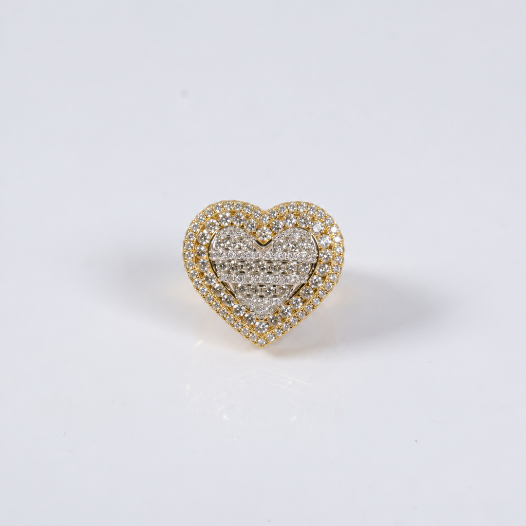 10K YG Diamond Double Heart Ring / 10.3gr / Sz 7 / 4.75Ct / VS2-SI / G-H