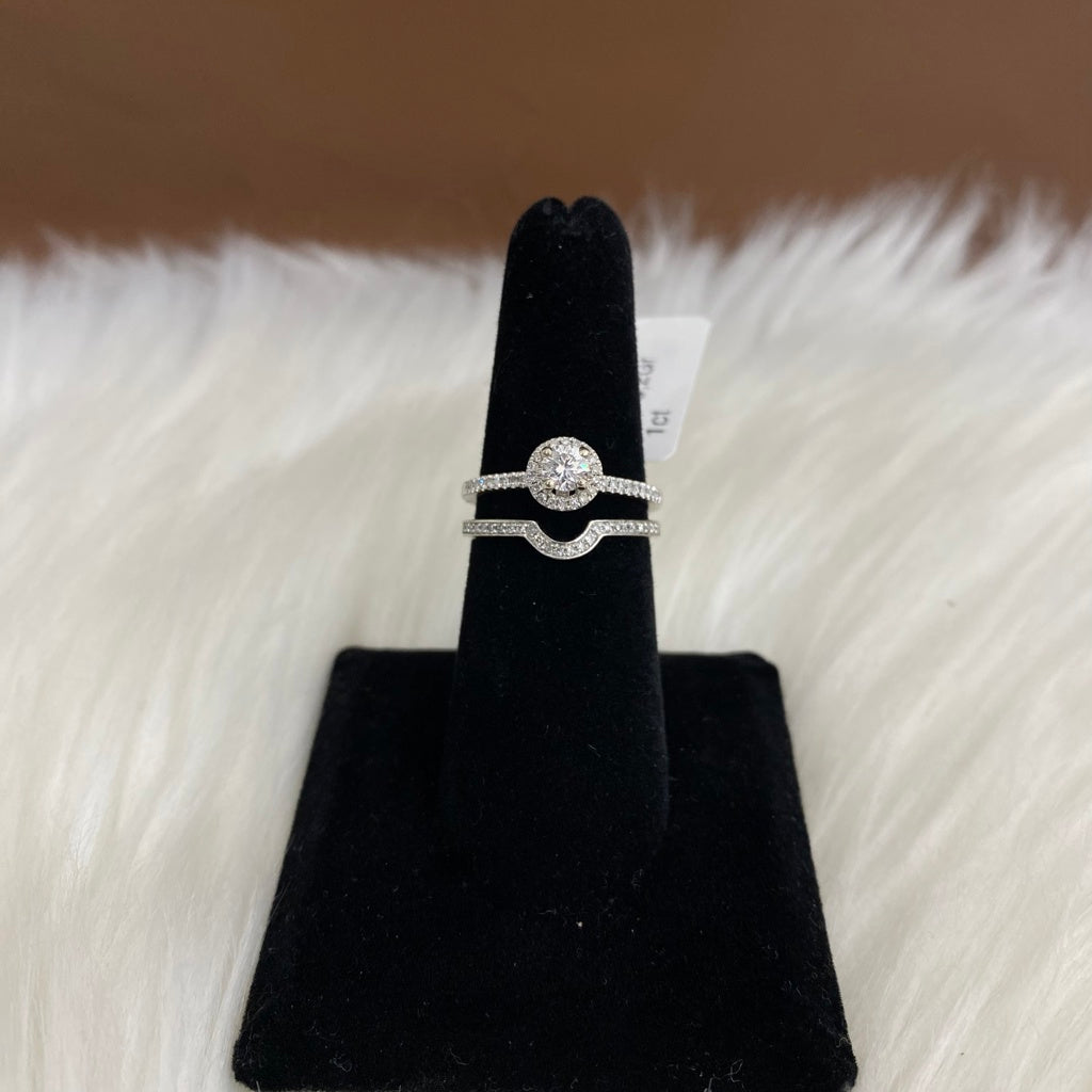 10K White Gold  Diamond Luxury Duo Engagement Ring 1Ct / 3.2gr / Size 6.5