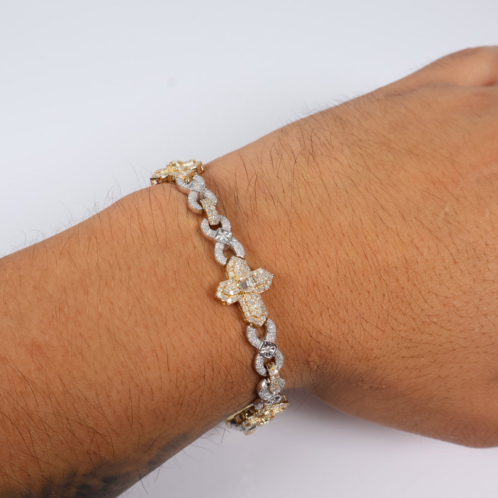 10K 2 Tone Diamond Cross-Infinite Bracelet / 15gr / 7mm / 8in / 4Ct / VS2-SI / G-H