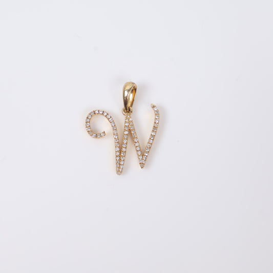 10K YG Diamond Little Letter W Italics Pendant / 1.6gr / 0.5in / D-0.25Ct