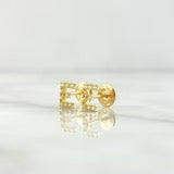 18K Yellow Gold Letter E Stud Earrings With Zircons / 0.7gr / 6mm