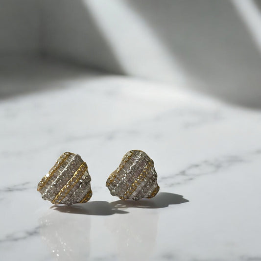 10K Yellow Gold Diamond Heart Stud Earrings 1.15Ct Dia / 2.43gr