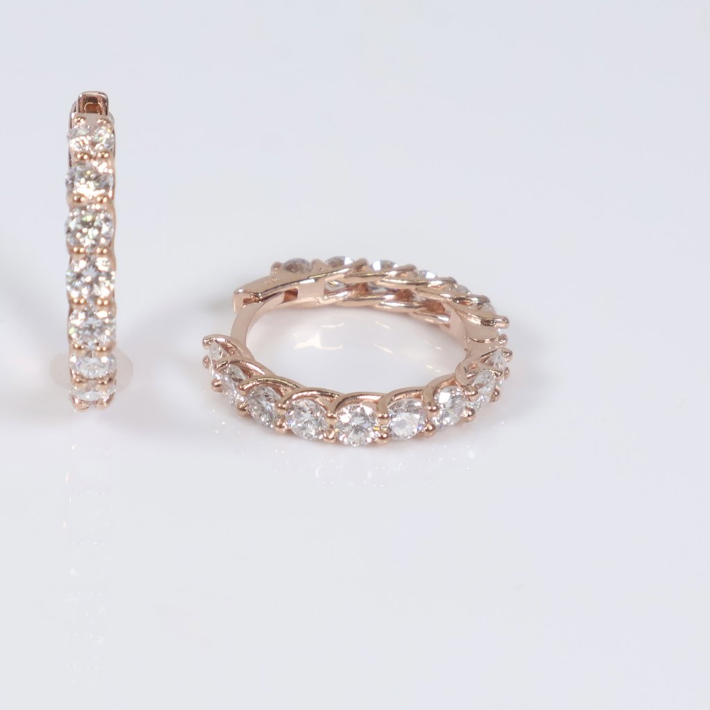 14K RG Lab Diamond Braiding Hoop Earrings / 4.33gr / 3mm / 0.7in / 3Ct Lab Dia / H VS