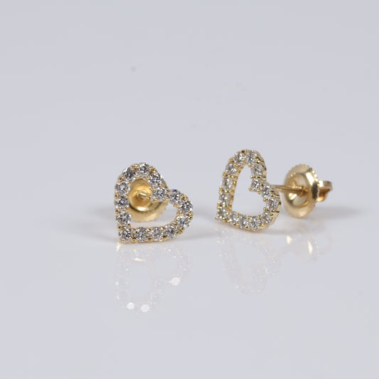 14K YG Lab Diamond Heart Stud Earrings / 1.2gr / 10mm / 0.55 CTTW Lab VS / E-F