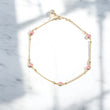 14K Yellow Gold Happy Face Pink Anklet With Zircons / 5gr / 1.4mm / 9in