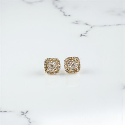 10K YG Diamond Double Square Stud Earrings / 2.41gr / 8mm / D-0.60Ct