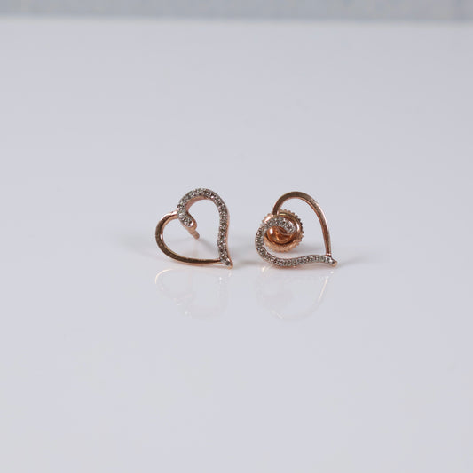 10K Rose Gold Diamond Heart Stud Earrings 0.12Ct Dia / 1.52gr
