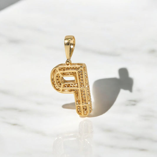 10K YG Diamond Letter P Pendant / 2gr / 1.1in / 0.4Wt Dia