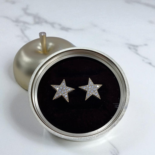 14K Yellow Gold Diamond Star Stud Earrings 0.8Ct / 2.7gr