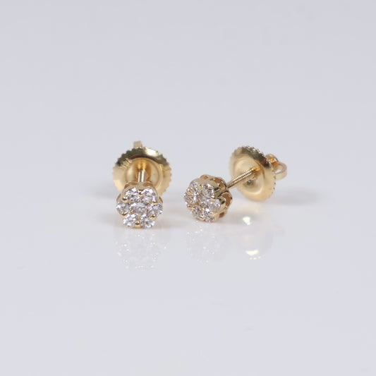 14K YG Lab Diamond Mini Flower Stud Earrings / 0.94gr / 5mm / 0.25 CTTW Lab VS / E-F