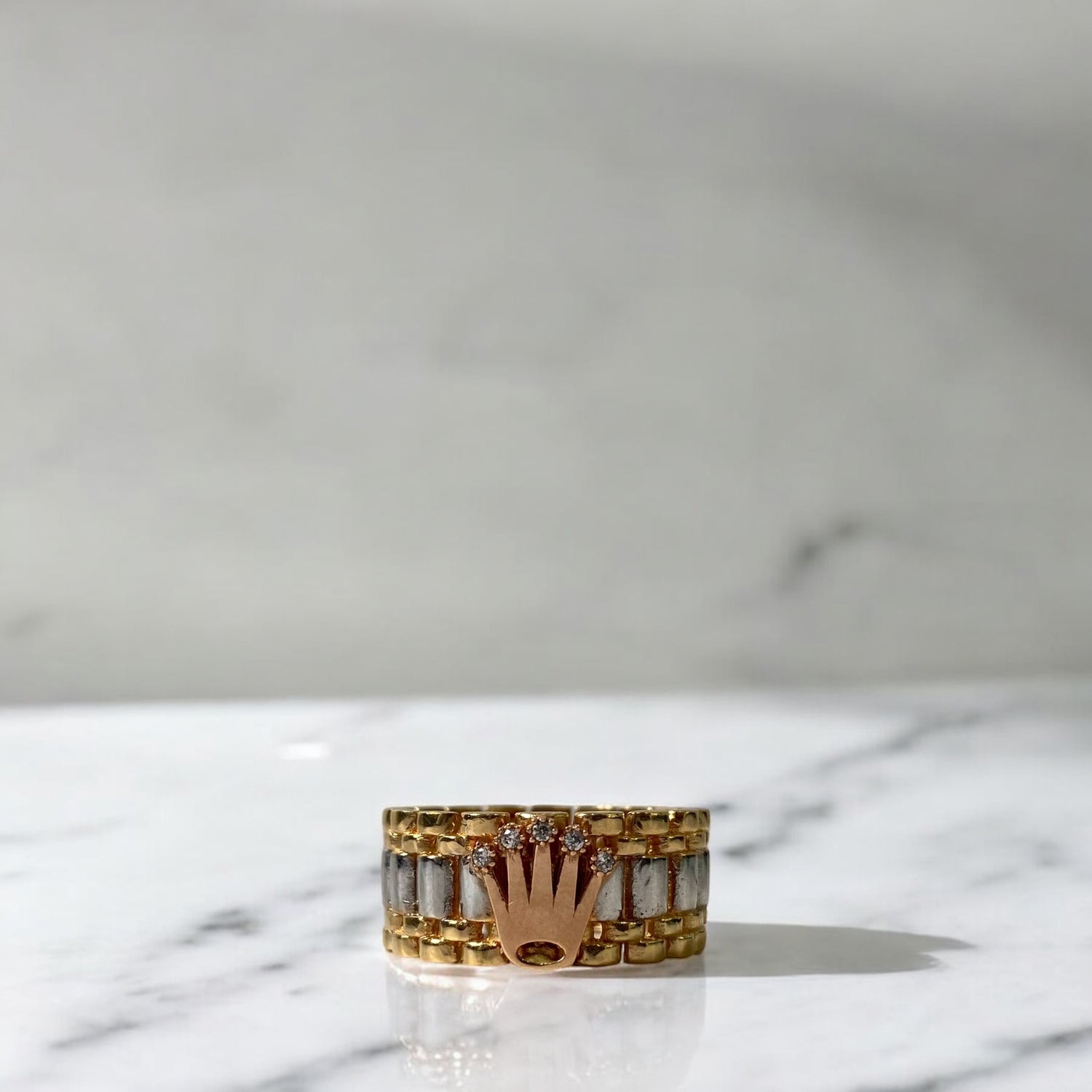 18K Three Colour Gold Crown Ring With Zircons / 8.1gr / Size 10