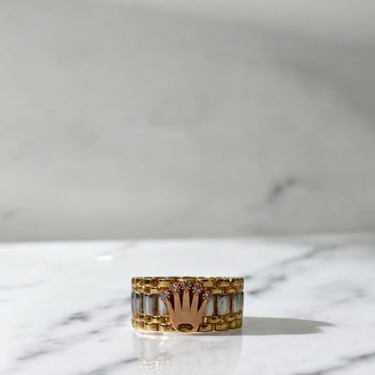18K Three Colour Gold Crown Ring With Zircons / 8.1gr / Size 10