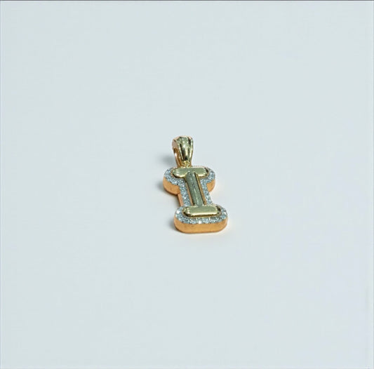 10K Yellow Gold Letter I Pendant With Diamond 0.46Ct / 4.3gr
