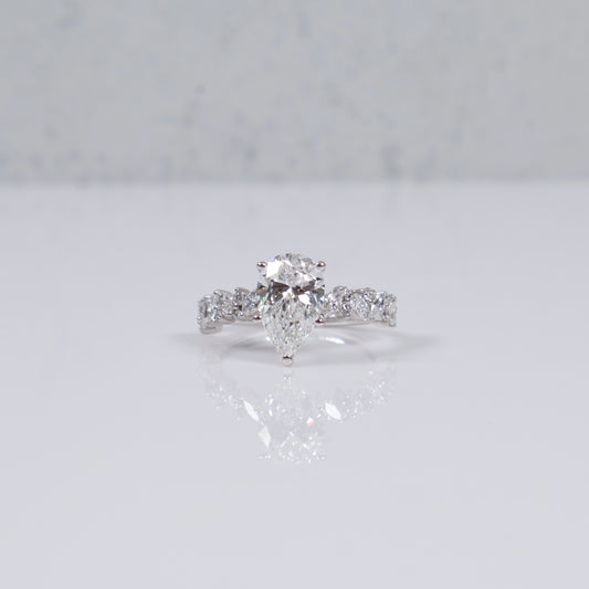 14K WG Lab Diamond Pear Cut Brilliant With Certificate Engagement Ring / 3.1gr / Sz 7 / 2.75 CTTW Lab VS / E-F