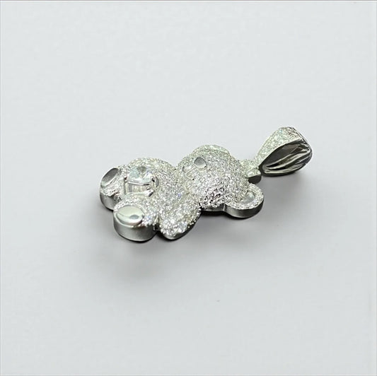 10K White Gold Diamond Bear-Heart White Pendant 1.34Ct Dia / 3.75gr / 1.3in