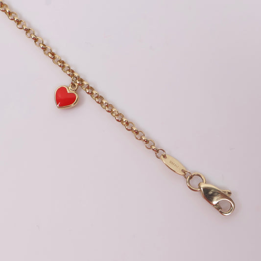 14K YG Red Little Hearts Bracelet / 2.5gr / 2mm / 6in /