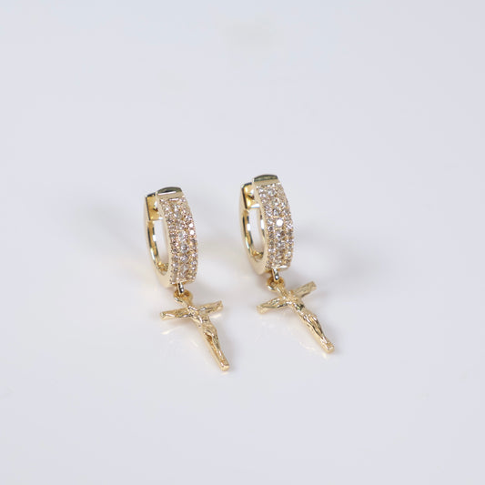 10K YG Diamond Jesus Christ Hoop Earrings / 4.94gr /  / 0.4Ct Dia